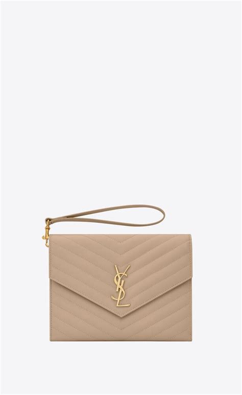 ysl monogram clutch in mix matelassé|YSL monogram clutch beige.